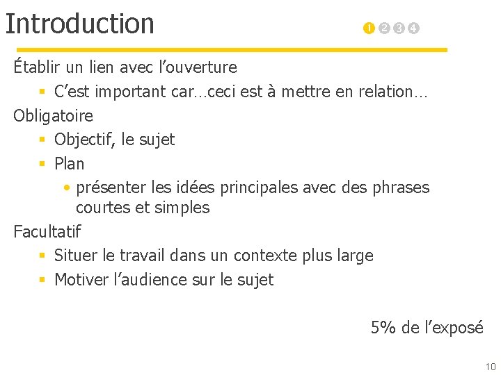 Introduction Établir un lien avec l’ouverture § C’est important car…ceci est à mettre en