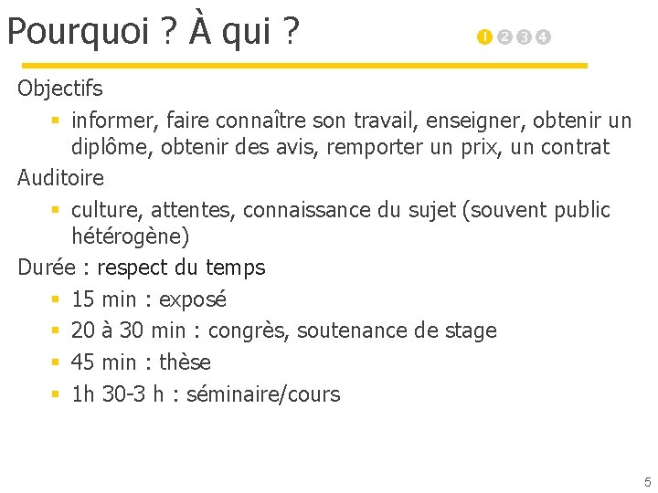 Pourquoi ? À qui ? Objectifs § informer, faire connaître son travail, enseigner, obtenir