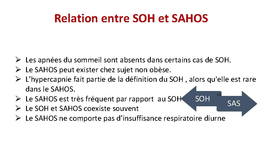 Relation entre SOH et SAHOS Ø Les apnées du sommeil sont absents dans certains