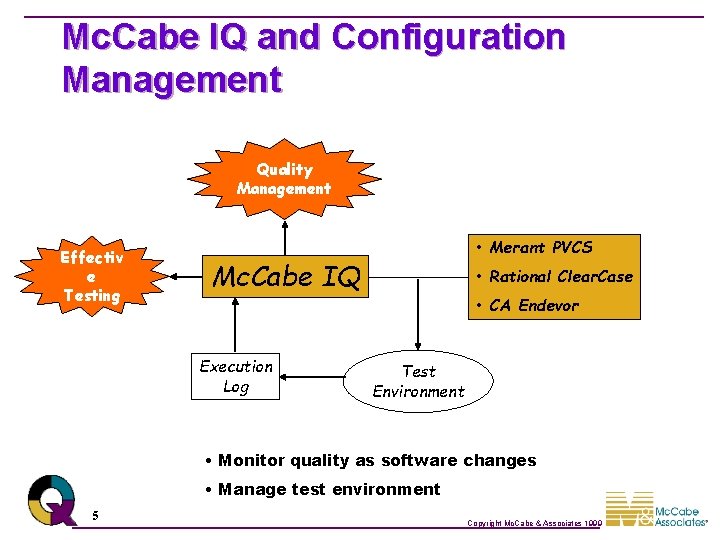 Mc. Cabe IQ and Configuration Management Quality Management Effectiv e Testing • Merant PVCS