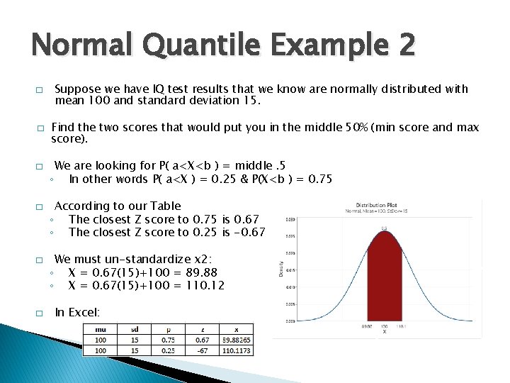 Normal Quantile Example 2 � � � Suppose we have IQ test results that