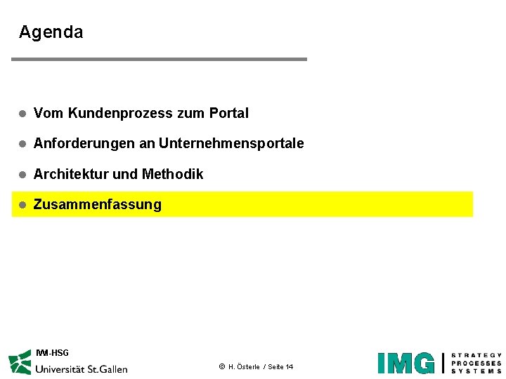 Agenda l Vom Kundenprozess zum Portal l Anforderungen an Unternehmensportale l Architektur und Methodik