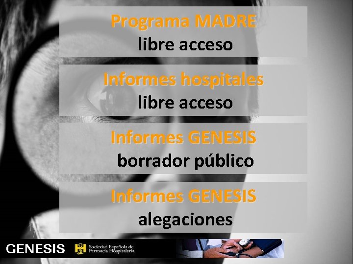 Programa MADRE libre acceso Informes hospitales libre acceso Informes GENESIS borrador público Informes GENESIS