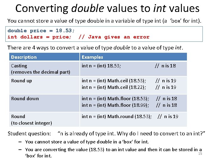 Converting double values to int values You cannot store a value of type double