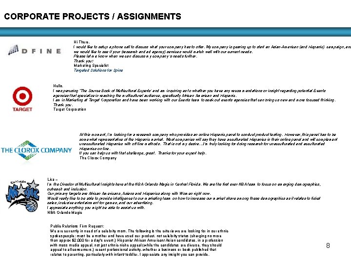 CORPORATE PROJECTS / ASSIGNMENTS Hi There, I would like to setup a phone call