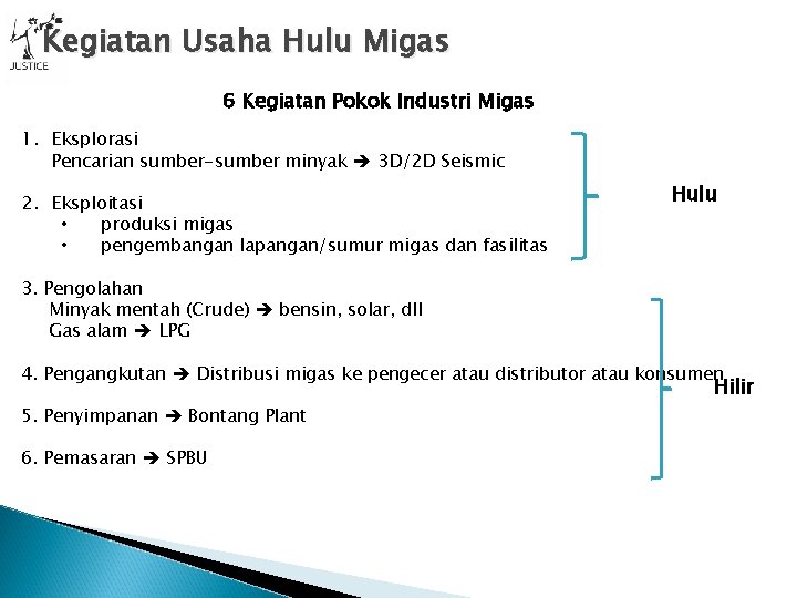 Kegiatan Usaha Hulu Migas 6 Kegiatan Pokok Industri Migas 1. Eksplorasi Pencarian sumber-sumber minyak