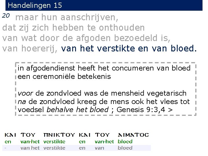 Handelingen 15 maar hun aanschrijven, dat zij zich hebben te onthouden van wat door