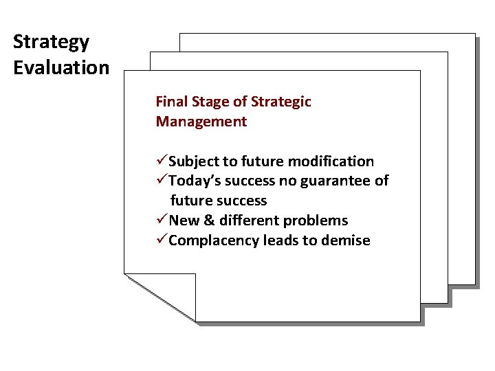 Strategy Evaluation Final Stage of Strategic Management üSubject to future modification üToday’s success no