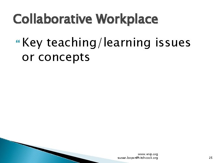 Collaborative Workplace Key teaching/learning issues or concepts www. vnip. org susan. boyer@hitchcock. org 25