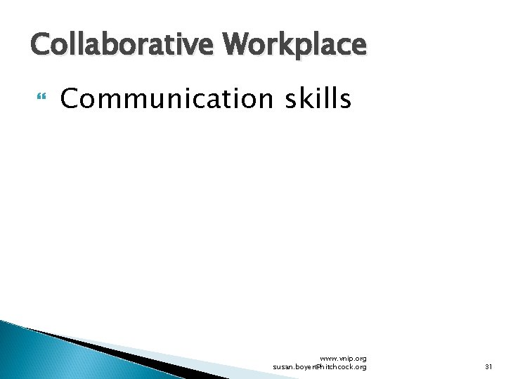 Collaborative Workplace Communication skills www. vnip. org susan. boyer@hitchcock. org 31 