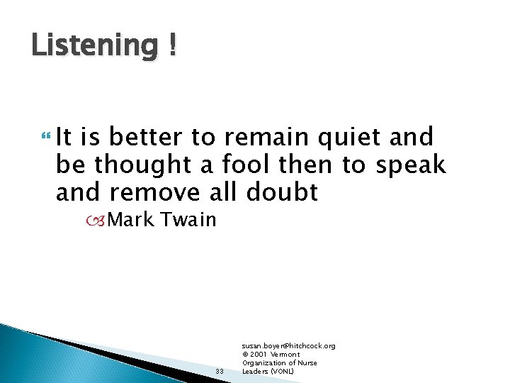 Listening ! It is better to remain quiet and be thought a fool then