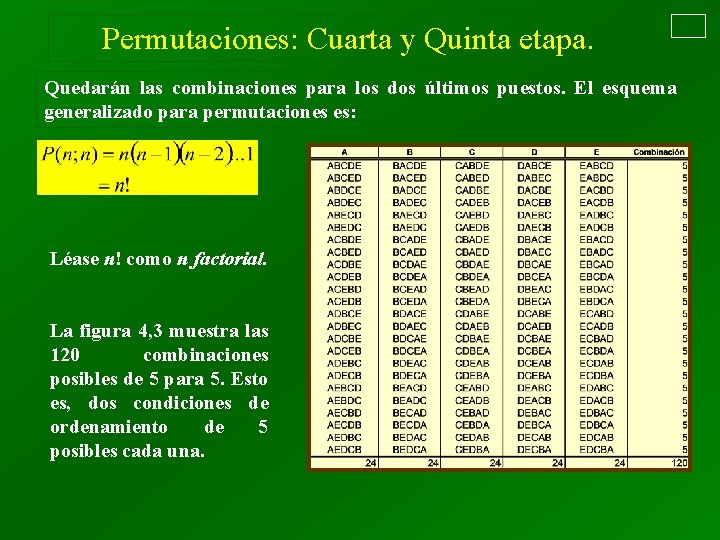 Permutaciones: Cuarta y Quinta etapa. Quedarán las combinaciones para los dos últimos puestos. El