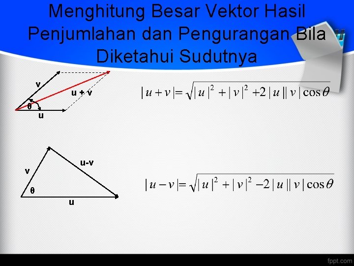 Menghitung Besar Vektor Hasil Penjumlahan dan Pengurangan Bila Diketahui Sudutnya v θ u+v u