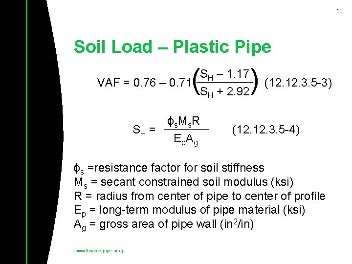 10 Soil Load – Plastic Pipe ( SH – 1. 17 VAF = 0. 10 Soil Load – Plastic Pipe ( SH – 1. 17 VAF = 0.