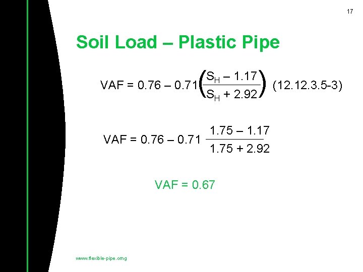 17 Soil Load – Plastic Pipe ( SH – 1. 17 VAF = 0.