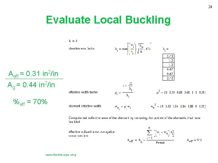 24 Evaluate Local Buckling Aeff = 0. 31 in 2/in Ag = 0. 44