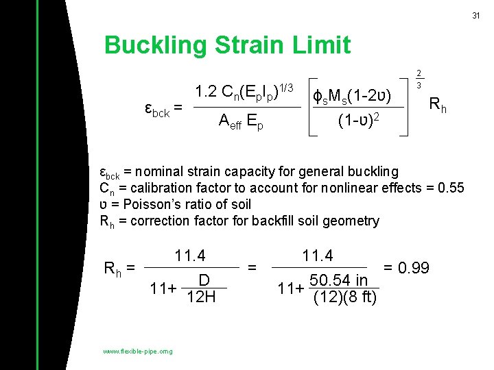 31 Buckling Strain Limit εbck = 1. 2 Cn(Ep. Ip)1/3 Aeff Ep ɸs. Ms(1