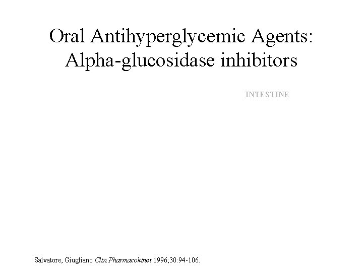 Oral Antihyperglycemic Agents: Alpha-glucosidase inhibitors • Slows gut absorption of starch and sucrose INTESTINE