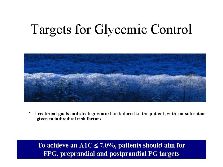 Targets for Glycemic Control * Treatment goals and strategies must be tailored to the