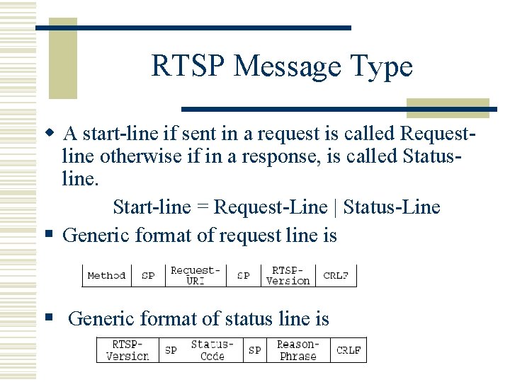 RTSP Message Type w A start-line if sent in a request is called Requestline