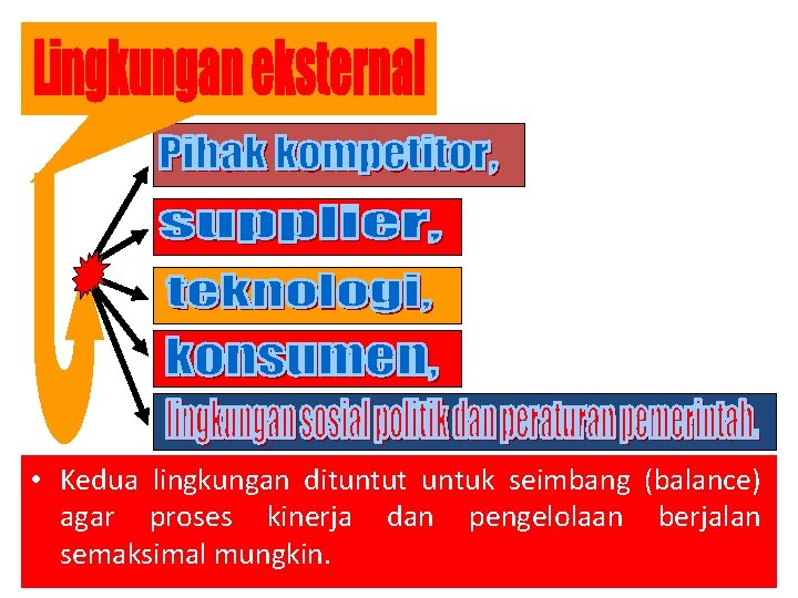  • Kedua lingkungan dituntut untuk seimbang (balance) agar proses kinerja dan pengelolaan berjalan