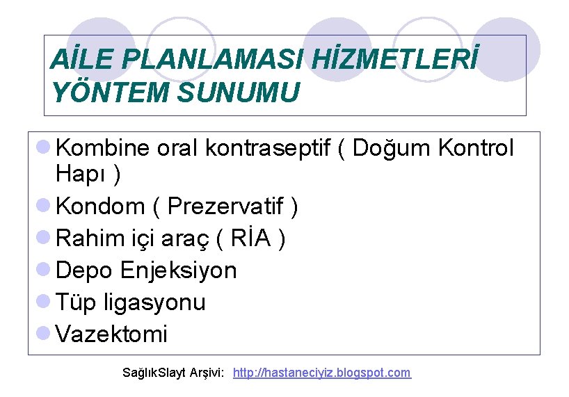 AİLE PLANLAMASI HİZMETLERİ YÖNTEM SUNUMU l Kombine oral kontraseptif ( Doğum Kontrol Hapı )