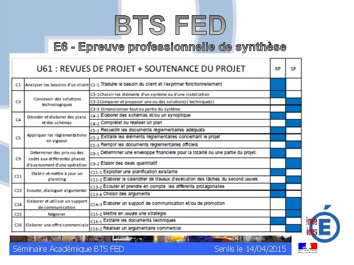 Séminaire Académique BTS FED Senlis le 14/04/2015 