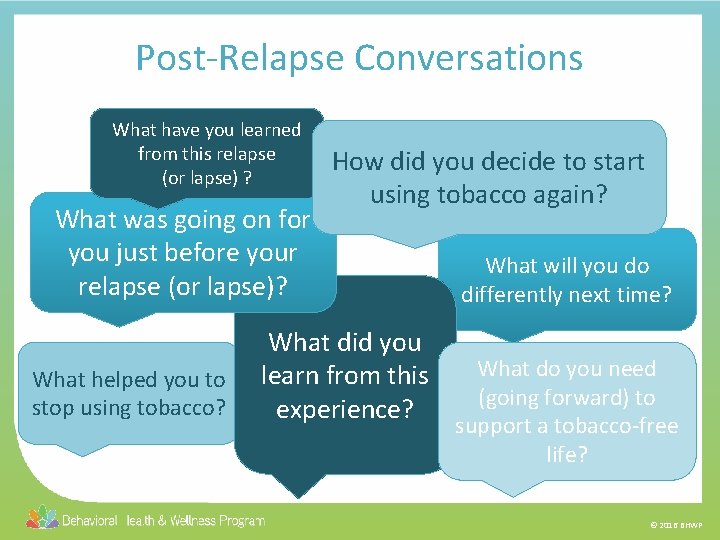 Post-Relapse Conversations What have you learned from this relapse (or lapse) ? What was