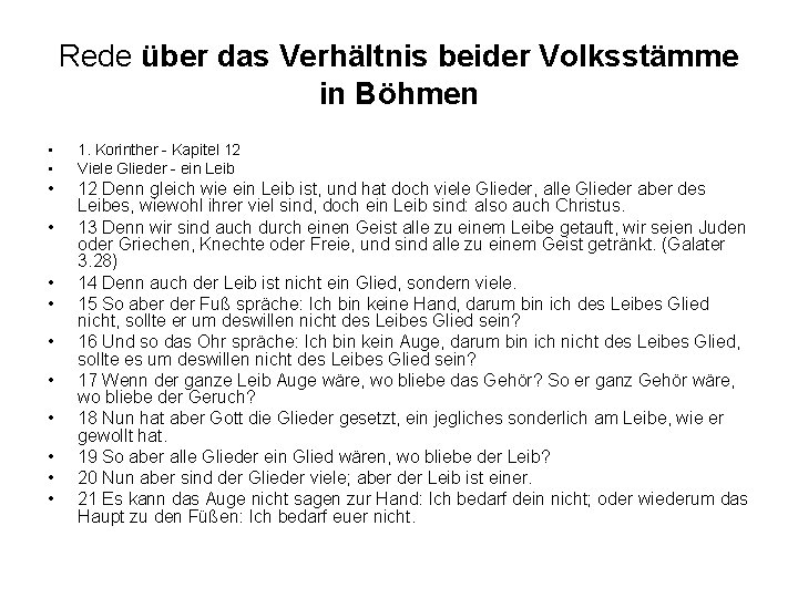 Rede über das Verhältnis beider Volksstämme in Böhmen • • 1. Korinther - Kapitel