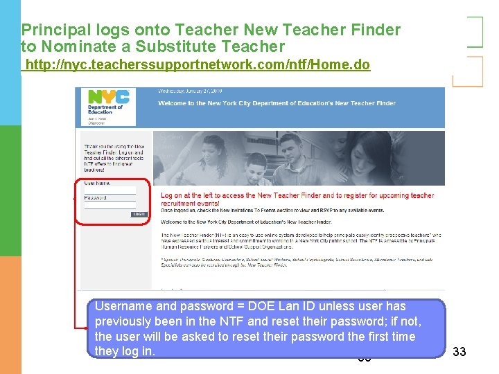 Principal logs onto Teacher New Teacher Finder to Nominate a Substitute Teacher http: //nyc.