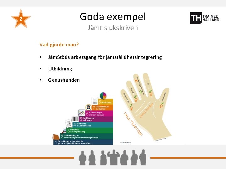 Goda exempel 2 Jämt sjukskriven Vad gjorde man? • Jäm. Stöds arbetsgång för jämställdhetsintegrering