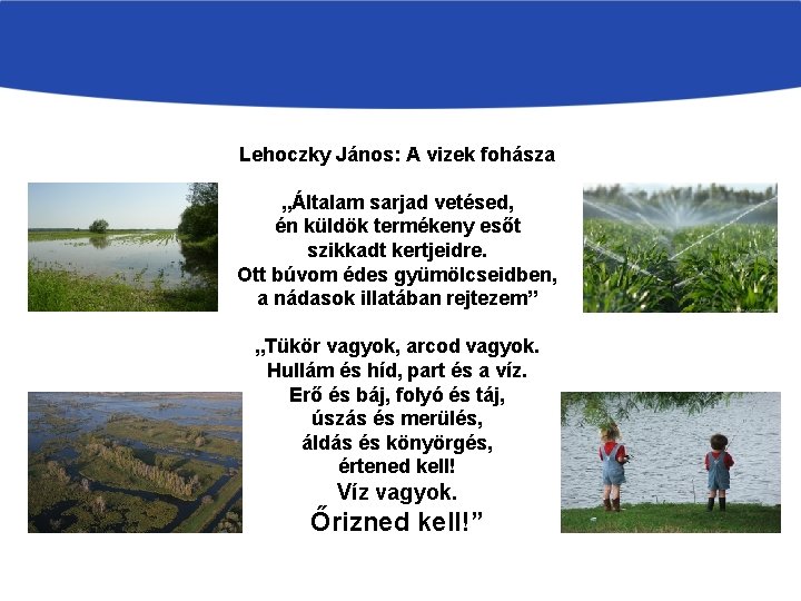 Lehoczky János: A vizek fohásza „Általam sarjad vetésed, én küldök termékeny esőt szikkadt kertjeidre.