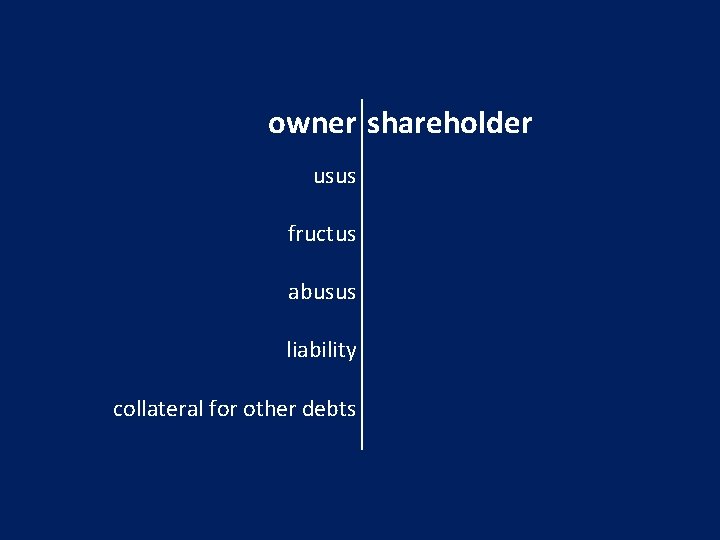 owner shareholder usus fructus abusus liability collateral for other debts 