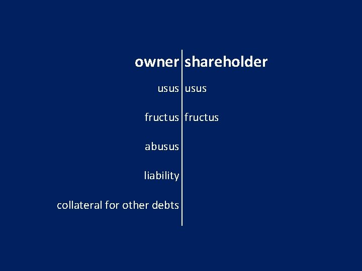 owner shareholder usus fructus abusus liability collateral for other debts 