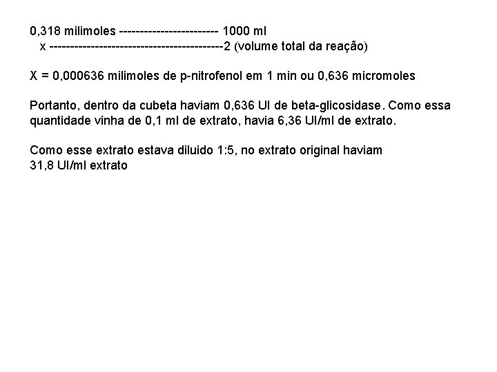 0, 318 milimoles ------------ 1000 ml x ---------------------2 (volume total da reação) X =