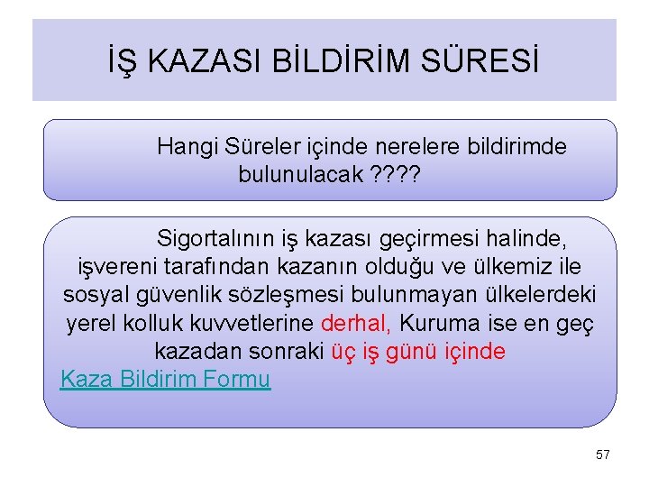 İŞ KAZASI BİLDİRİM SÜRESİ Hangi Süreler içinde nerelere bildirimde bulunulacak ? ? Sigortalının iş