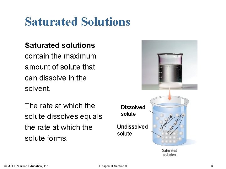 Saturated Solutions Saturated solutions contain the maximum amount of solute that can dissolve in