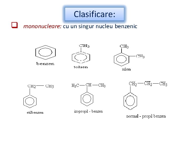Clasificare: q mononucleare: cu un singur nucleu benzenic 