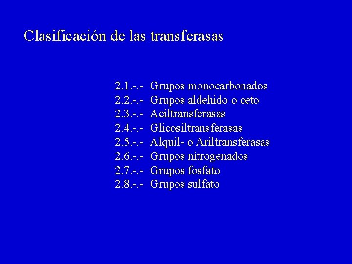 Clasificación de las transferasas 2. 1. -. 2. 2. -. 2. 3. -. 2.