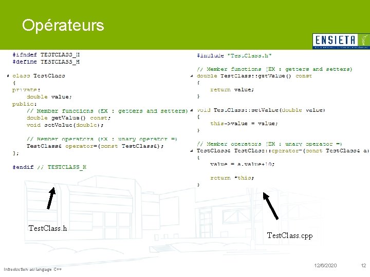 Opérateurs Test. Class. h Introduction au langage C++ Test. Class. cpp 12/6/2020 12 