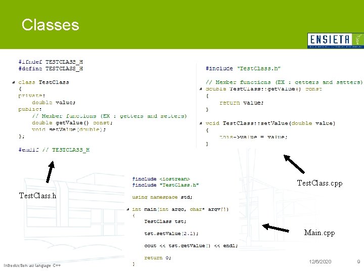 Classes Test. Class. cpp Test. Class. h Main. cpp Introduction au langage C++ 12/6/2020