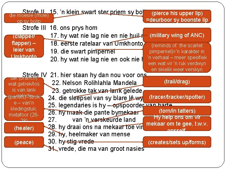 Strofe II 15. ’n klein swart ster priem sy bolip (pierce his upper lip)