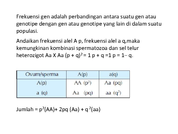 Frekuensi gen adalah perbandingan antara suatu gen atau genotipe dengan gen atau genotipe yang Frekuensi gen adalah perbandingan antara suatu gen atau genotipe dengan gen atau genotipe yang