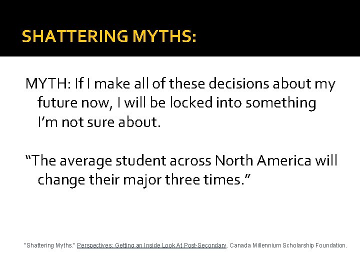 SHATTERING MYTHS: MYTH: If I make all of these decisions about my future now,