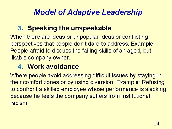 Model of Adaptive Leadership 3. Speaking the unspeakable When there are ideas or unpopular