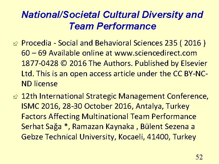 National/Societal Cultural Diversity and Team Performance ÷ Procedia - Social and Behavioral Sciences 235