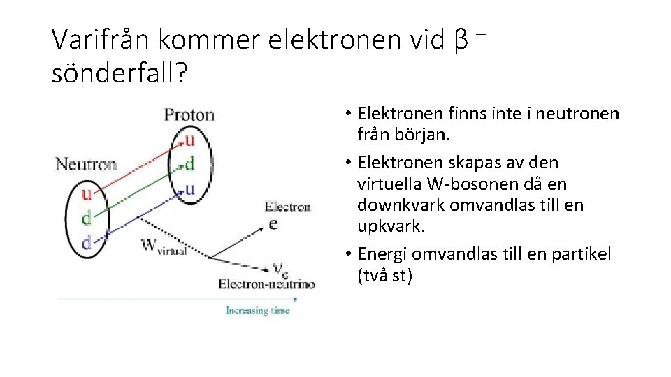 Varifrån kommer elektronen vid β – sönderfall? • Elektronen finns inte i neutronen från