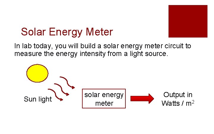 Solar Energy Meter In lab today, you will build a solar energy meter circuit
