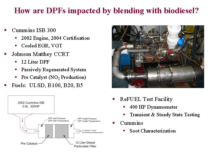 How are DPFs impacted by blending with biodiesel? § Cummins ISB 300 § 2002