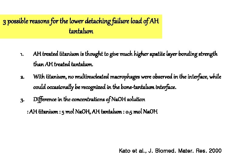 3 possible reasons for the lower detaching failure load of AH tantalum 1. AH